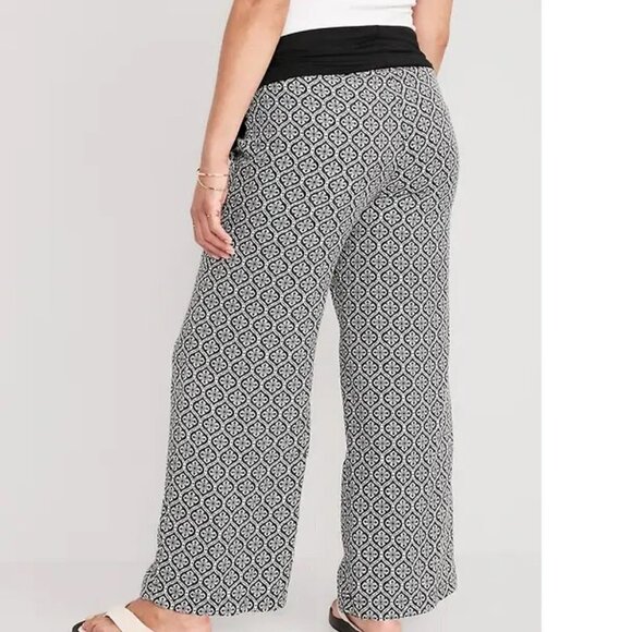 Old Navy maternity Foldover-Waist Playa Soft-Spun Wide-Leg Pants Tiled Green L - Picture 10 of 11